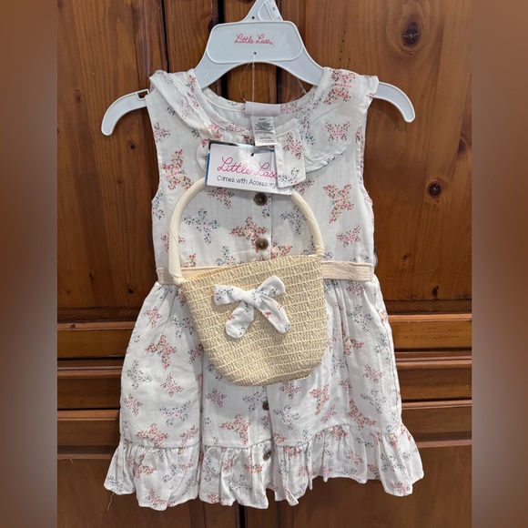 Little Lass Other - Little Lass Floral Dress with Cream Bag